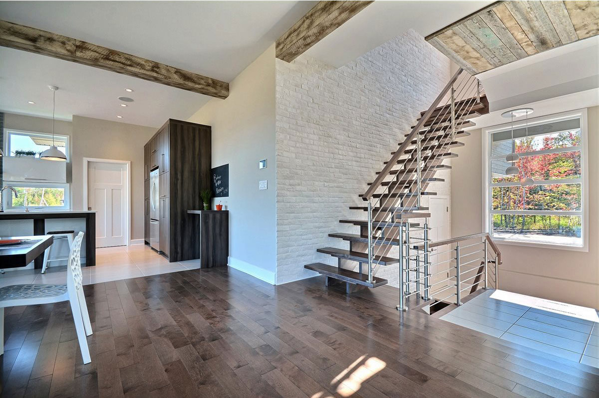 Faux white brick feature wall - staircase. #1 Competitor of Durabrik in NZ